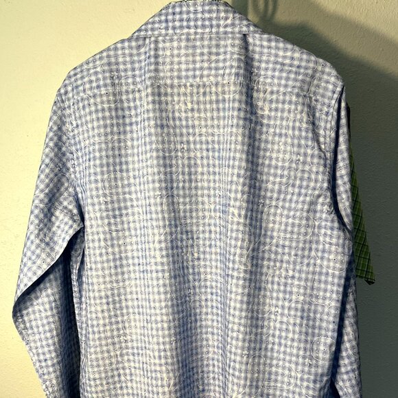 Robert Graham Blue & White Paisley/Floral Jacquard 100% Cotton Button-Up SZ Med - Picture 8 of 8